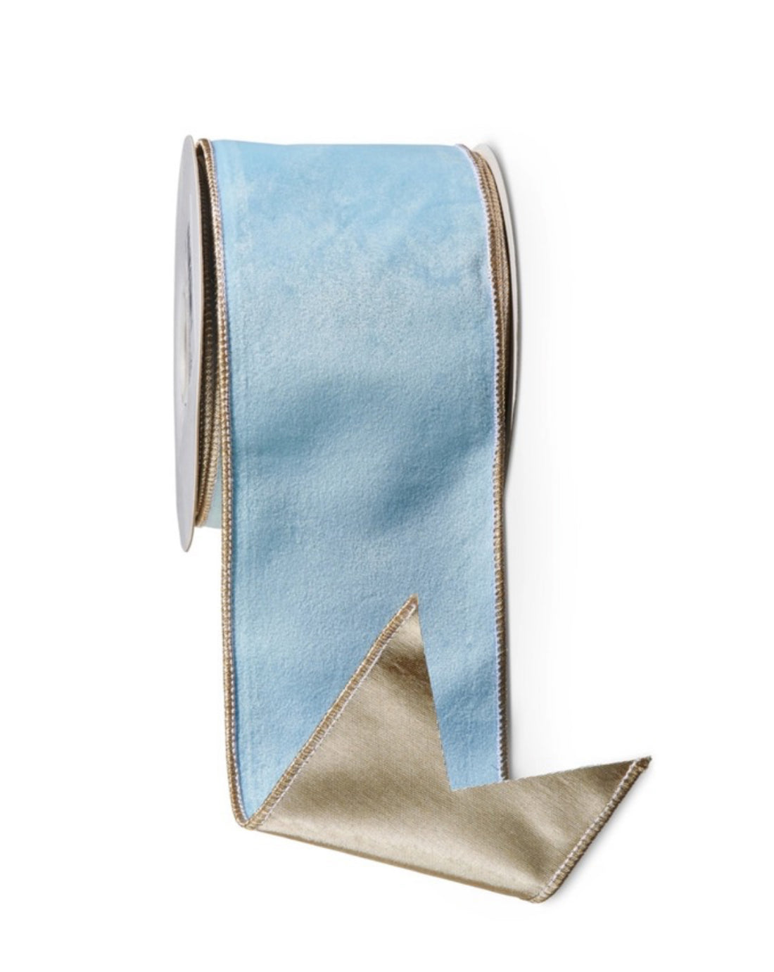 Light Blue velvet luxury wired ribbon with champagne backing