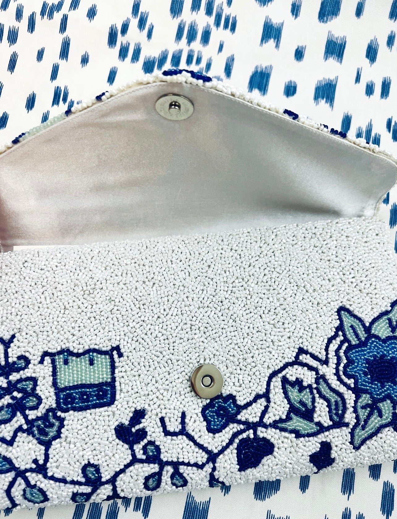 Blue and white clutch on sale