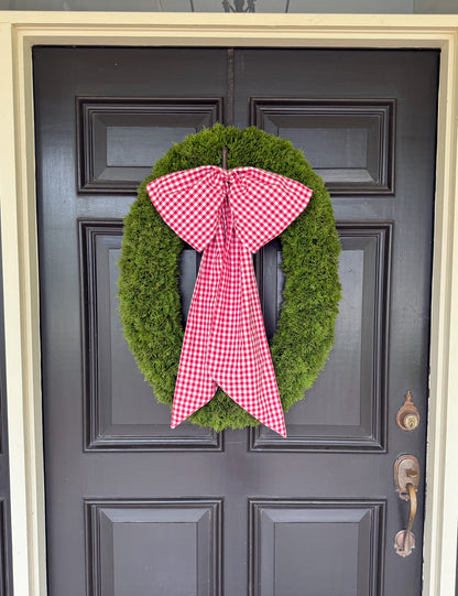 Red and white gingham wreath bow sash custom monogram available