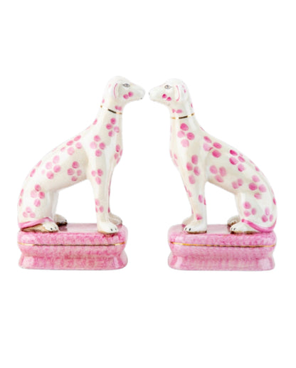 Staffordshire dogs porcelain whippet pair pink