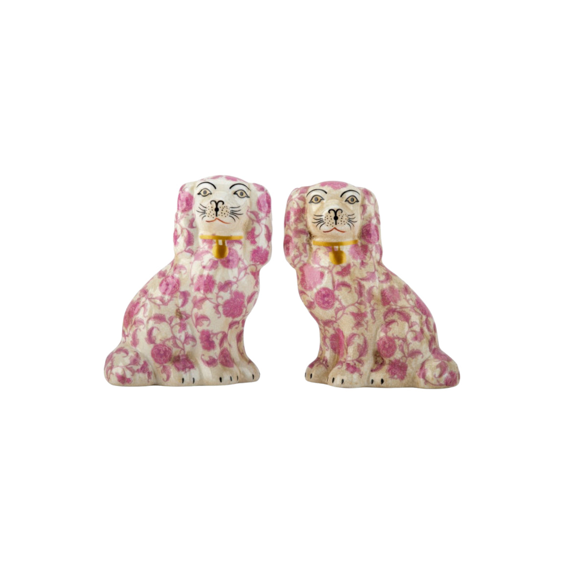 Pink floral Staffordshire dog pair