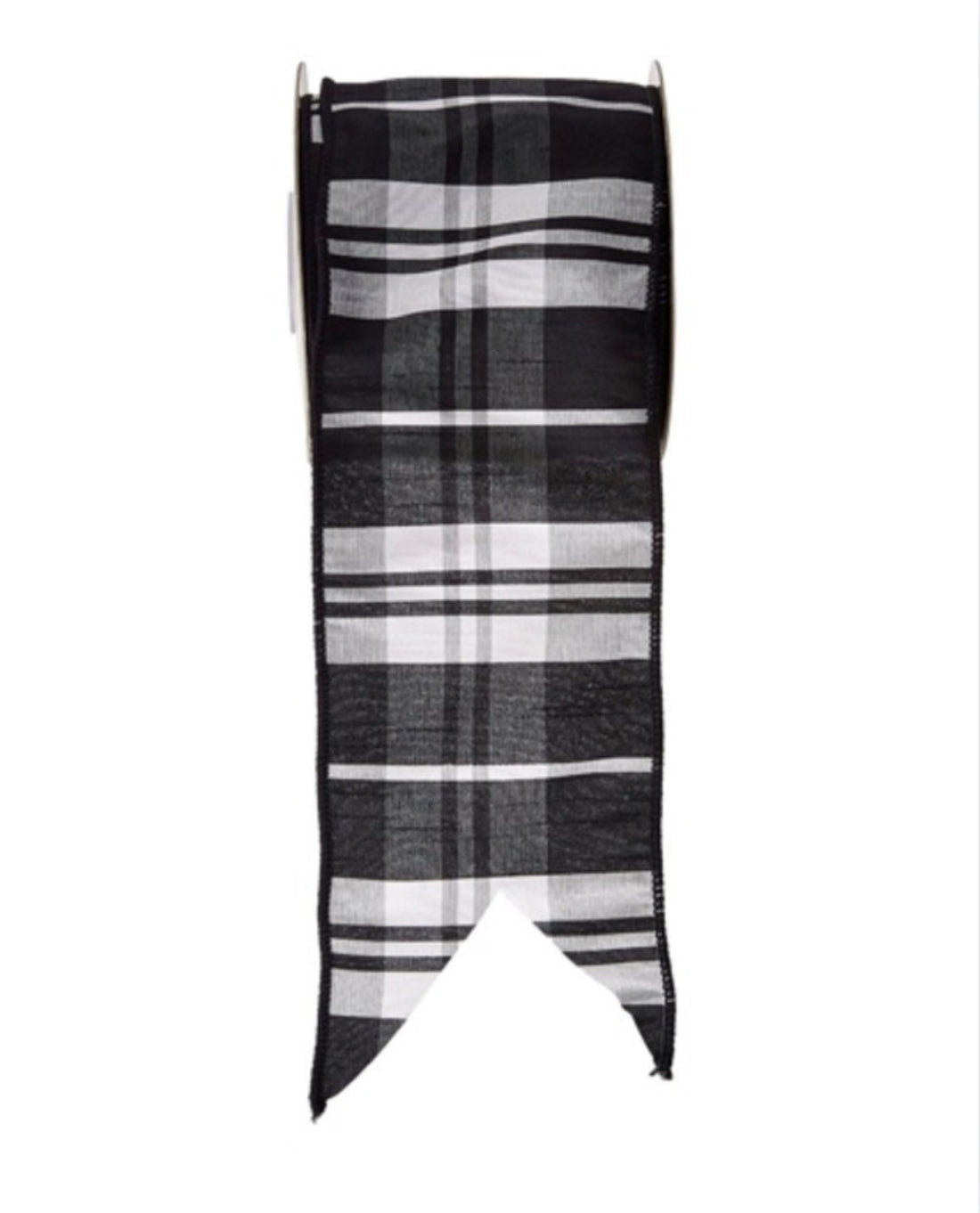 Black and white plaid dupioni luxury ribbon roll