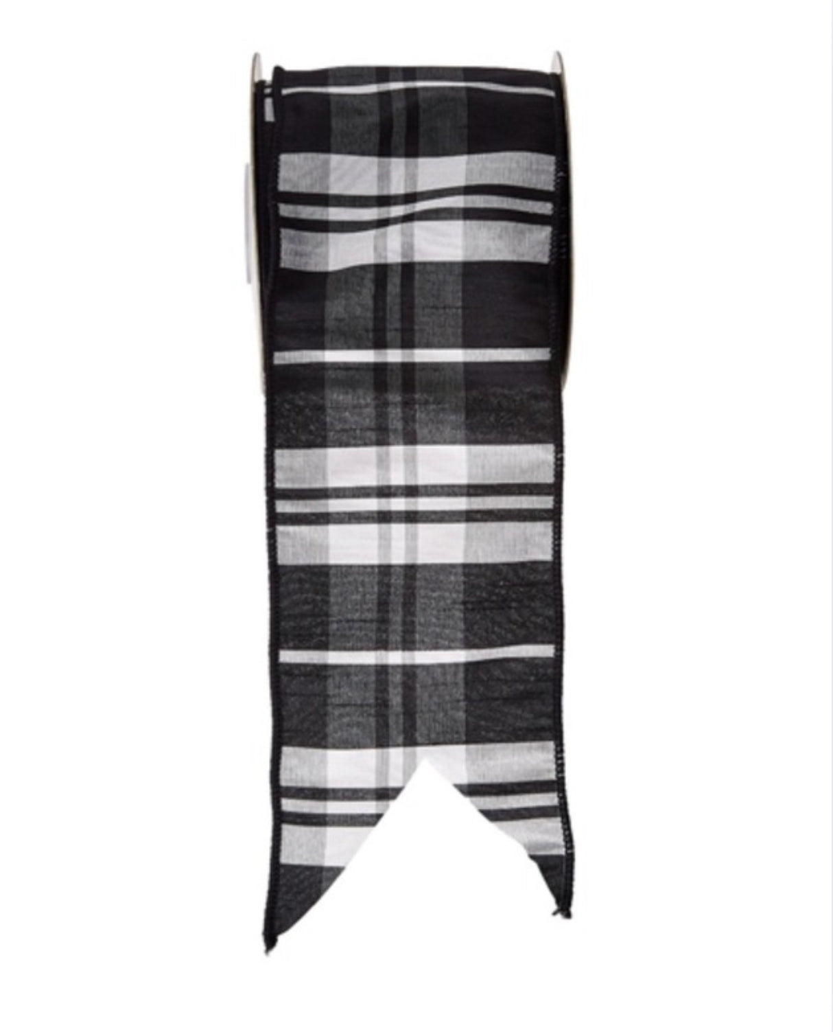 Black and white plaid dupioni luxury ribbon roll