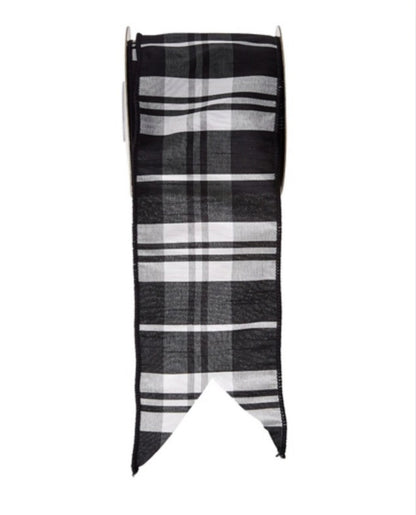 Black and white plaid dupioni luxury ribbon roll