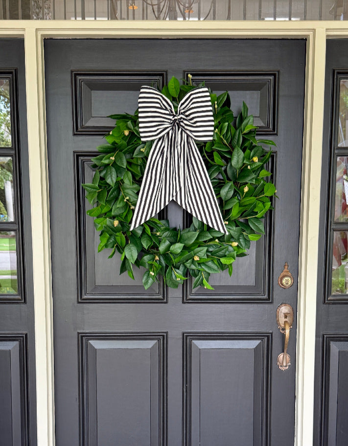 Black and white stripe signature wreath sash monogram available