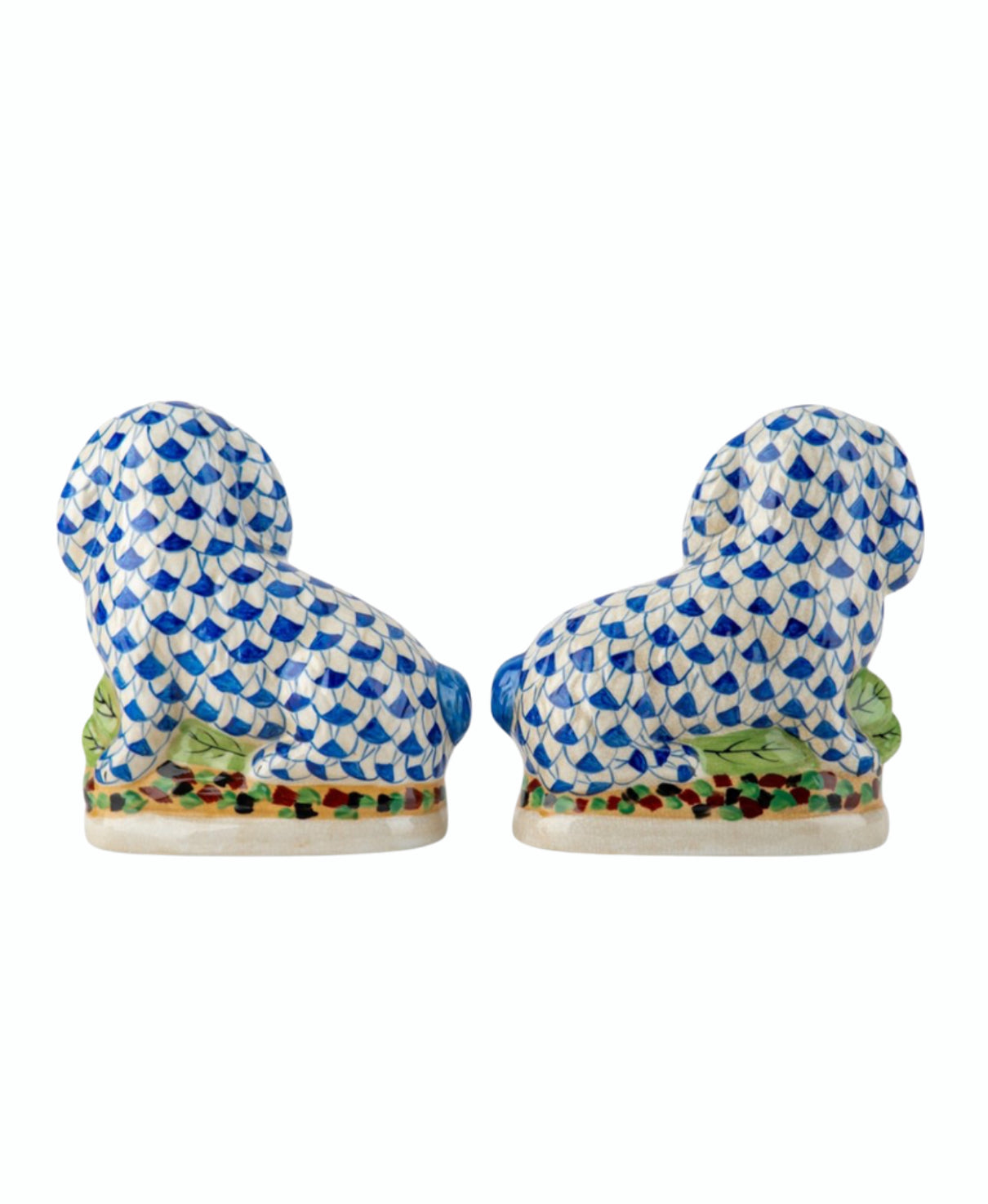 Blue fishnet Staffordshire bunny pair 8.5”