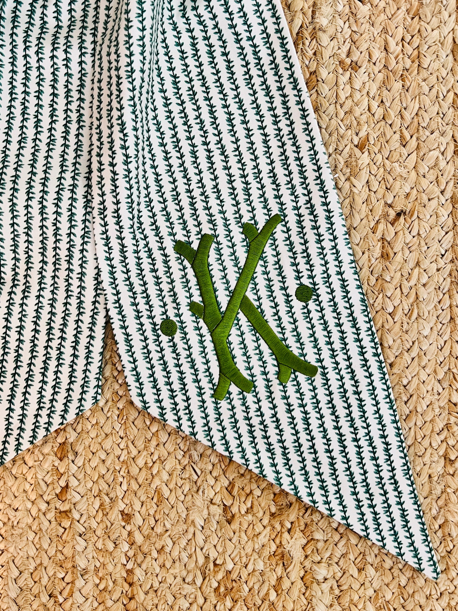 Green vine stripe signature wreath sash