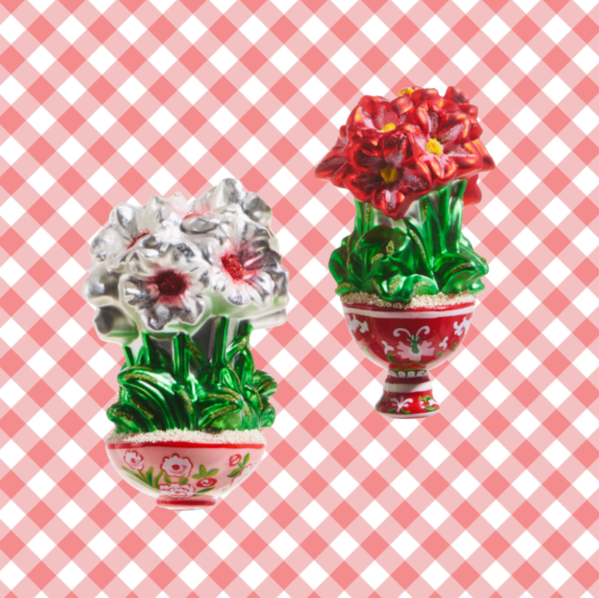 Potted amaryllis ornament set of two