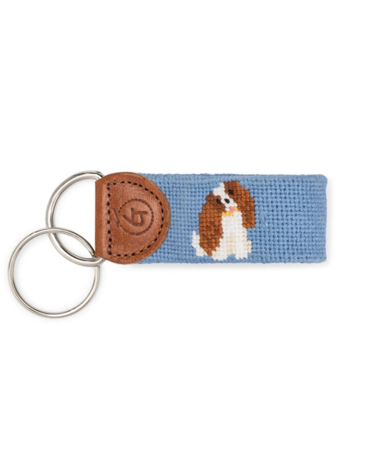 Needlepoint and leather King Charles Cavalier Spaniel keychain