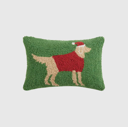 Christmas Golden Retriever Dog hand hooked pillow