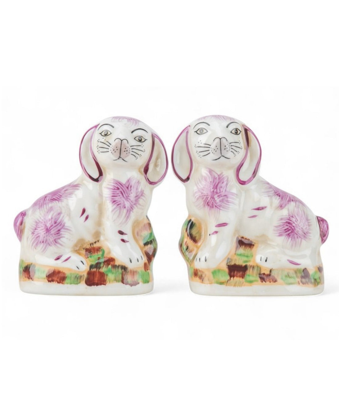 Mini pink porcelain Staffordshire bunny figurine pair