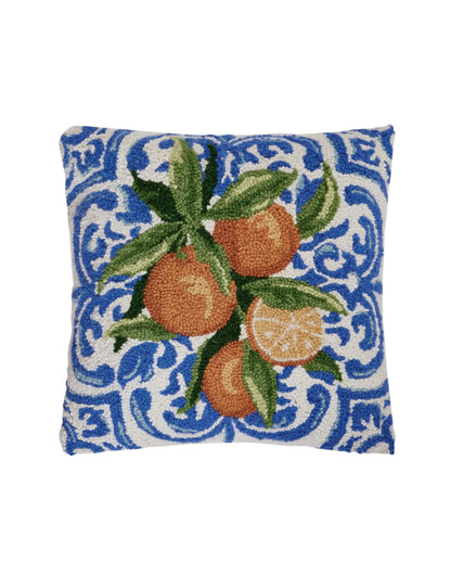 Mediterranean oranges hand hooked pillow