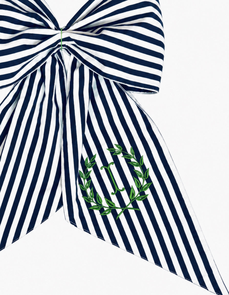 Black and white stripe signature wreath sash monogram available