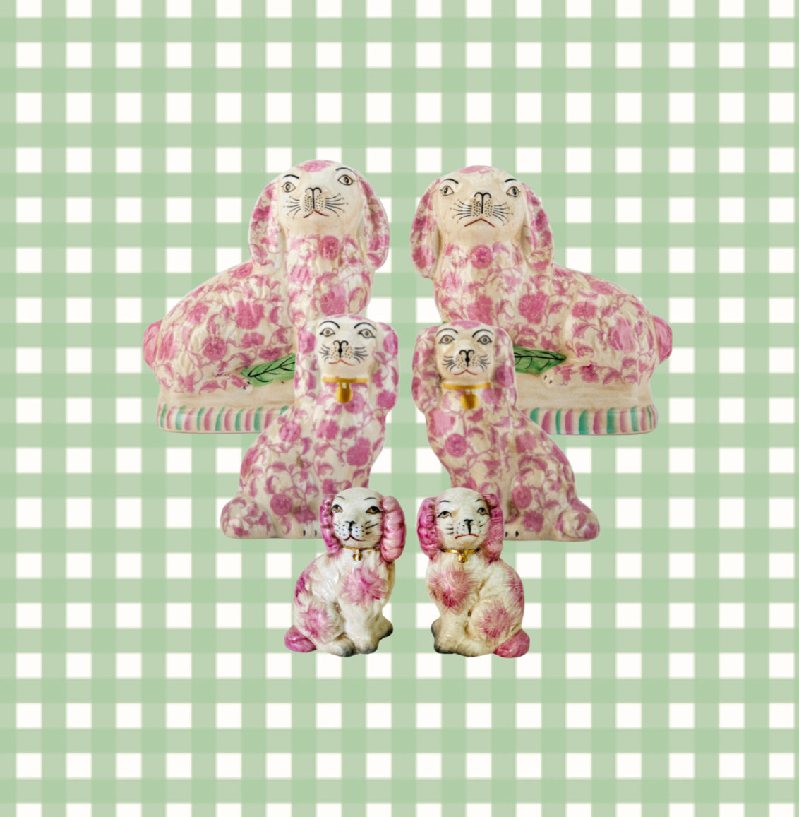 Pink floral Staffordshire dog pair