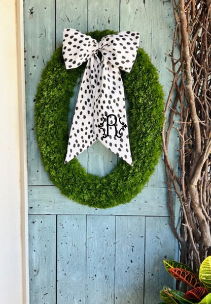 Outdoor wreath sash cream and black spot, monogram available