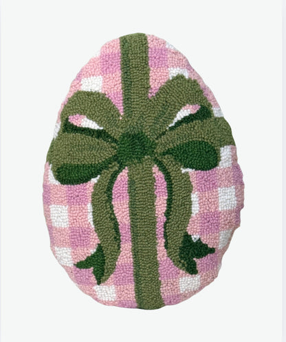 Pink gingham Easter egg hand hooked pillow