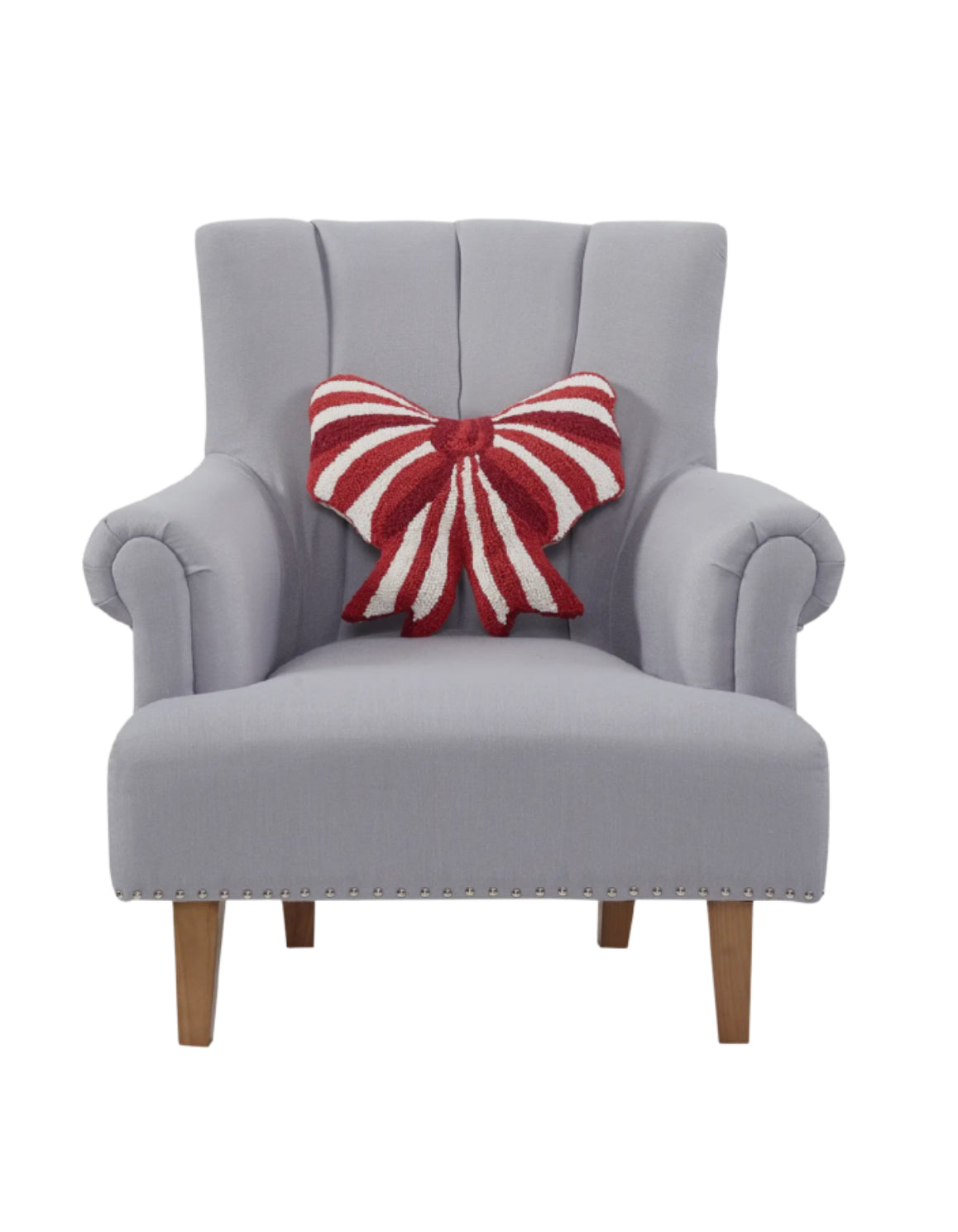 Red striped hand hooked bow pillow