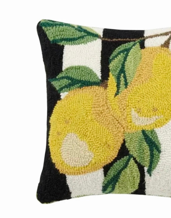 Hand hooked wool lemon pillow