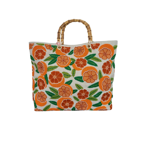 Bamboo handle drape bag／orange camel Bamboo handle drape bag／orange camel