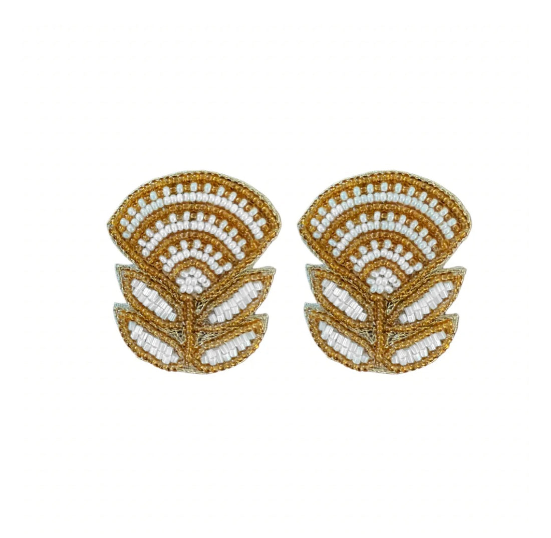 Block print flower earrings in Caramel