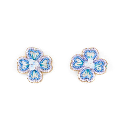 Periwinkle blue beaded flower earrings