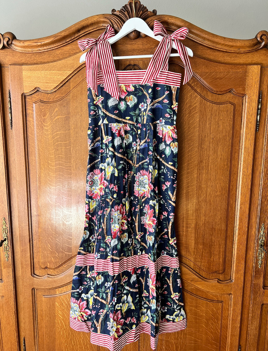 Maisie Maxi Dress in Navy English Floral block print