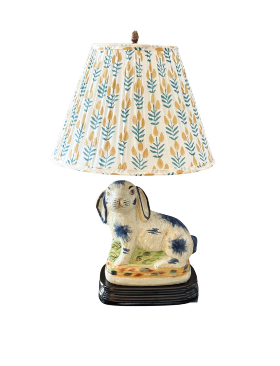 Blue Staffordshire porcelain bunny lamp