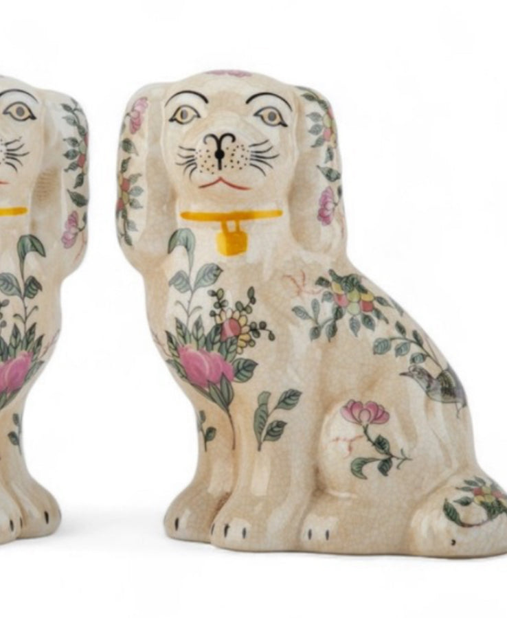 Rose Medallion Staffordshire dog pair 6”
