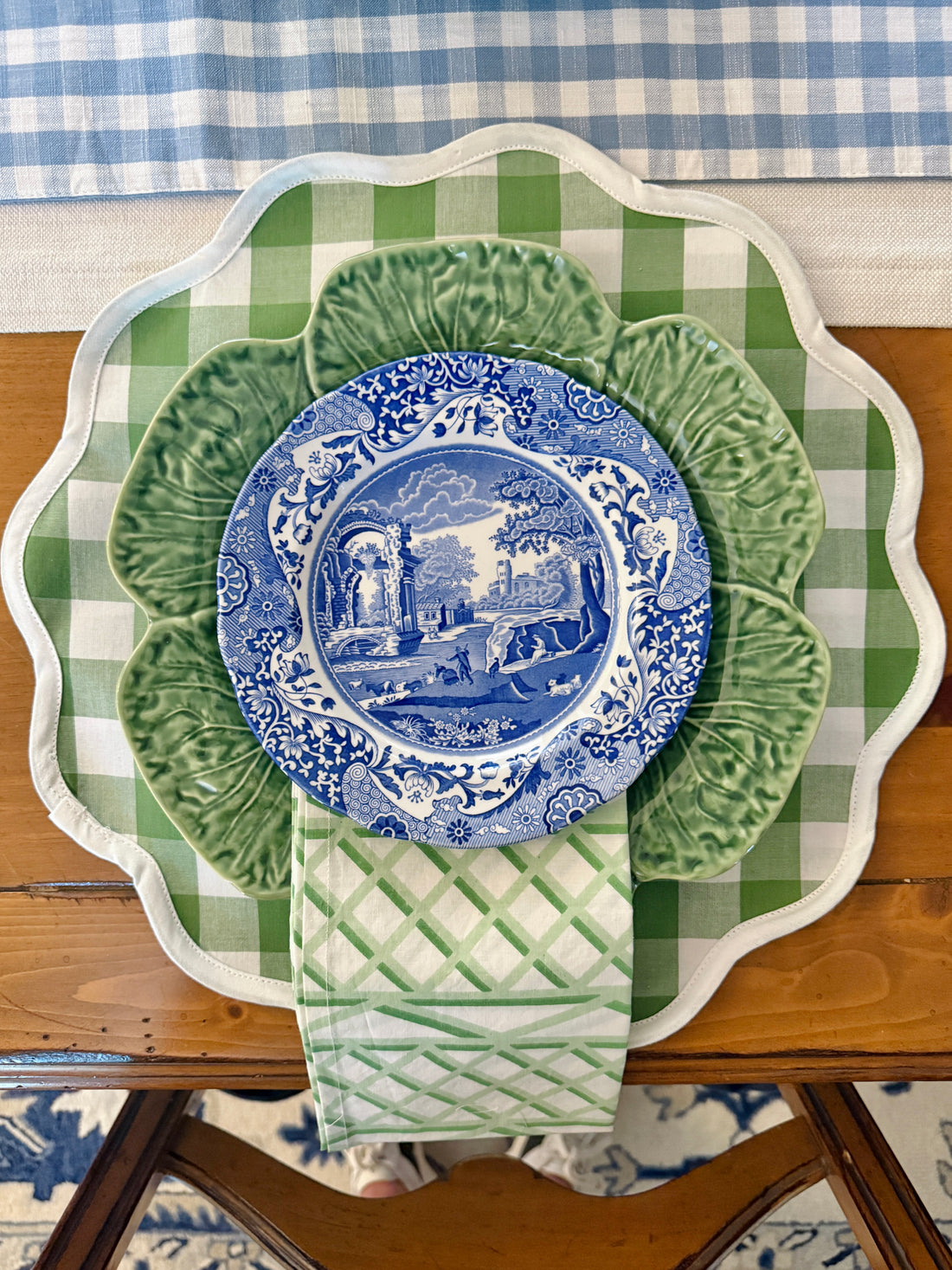 Fern green check scalloped placemat set of 4