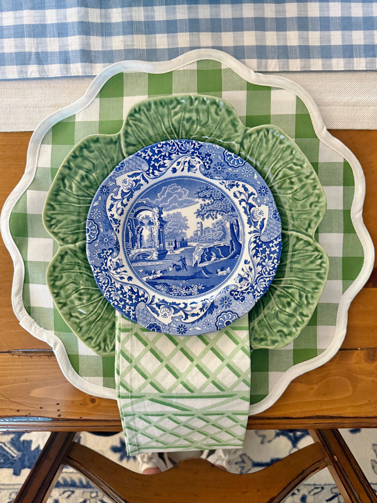 Fern green check scalloped placemat set of 4