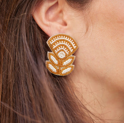 Block print flower earrings in Caramel