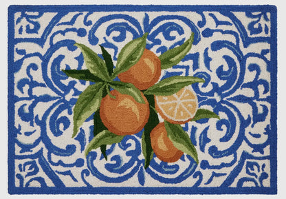 Mediterranean oranges hand hooked rug