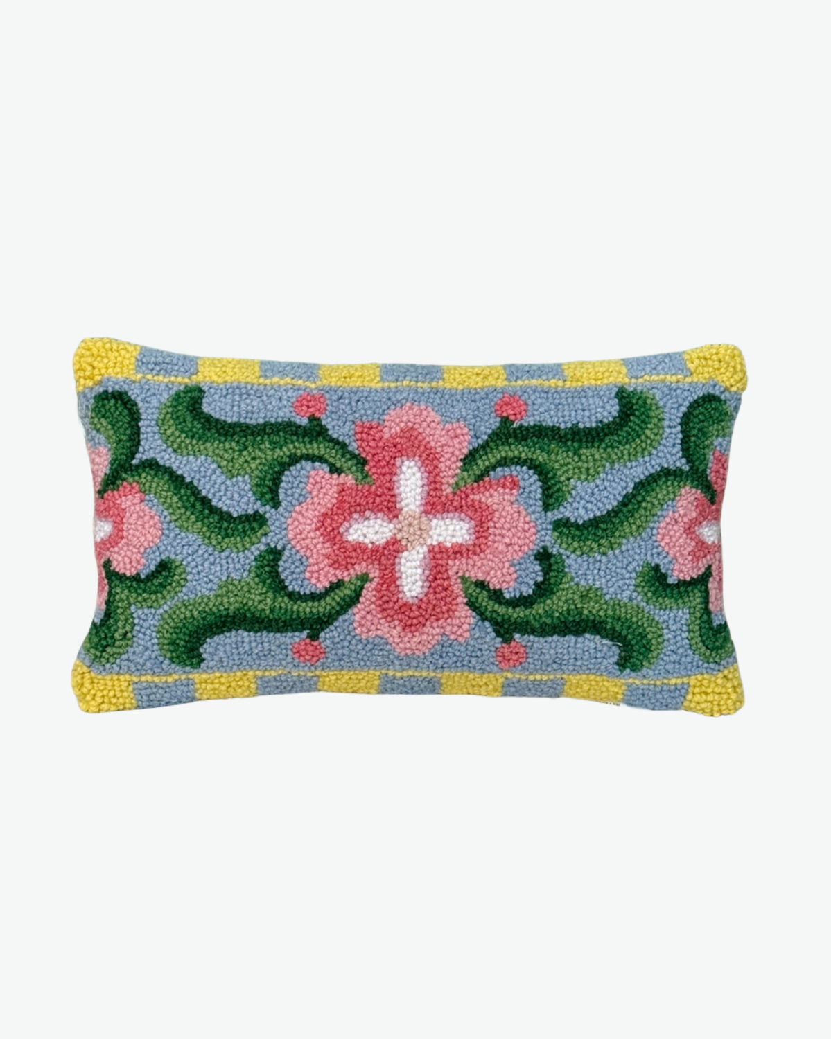 Spring floral tile lumbar pillow, hand hooked