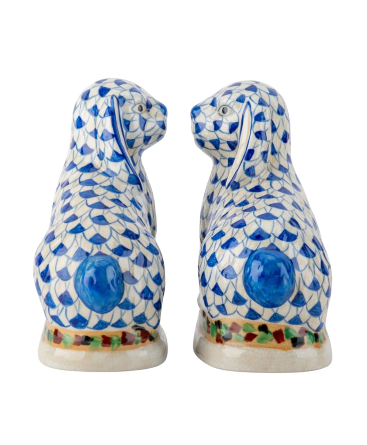 Blue fishnet Staffordshire bunny pair 8.5”