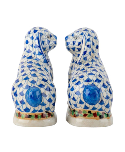 Blue fishnet Staffordshire bunny pair 8.5”