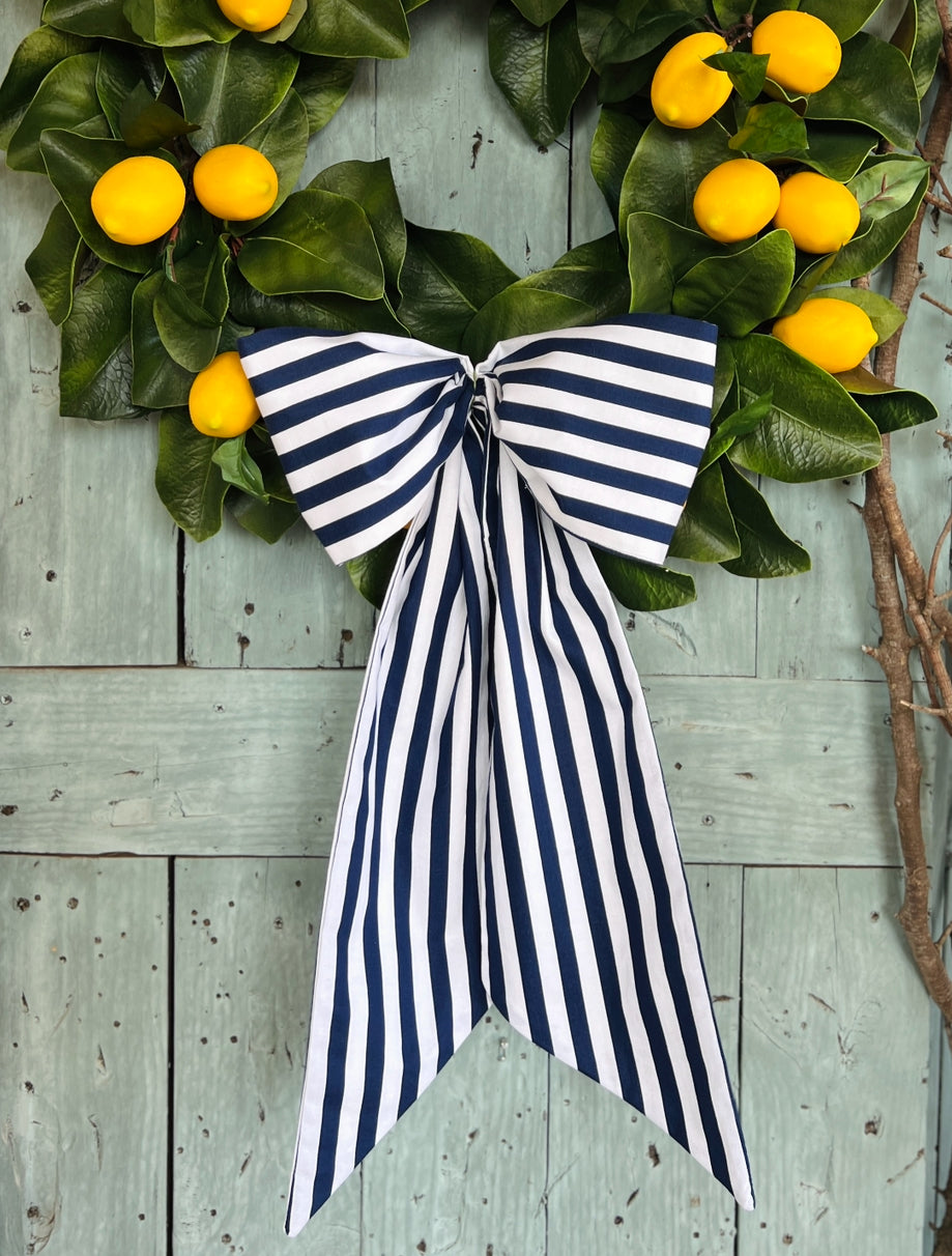 Navy and white stripe signature wreath sash monogram available