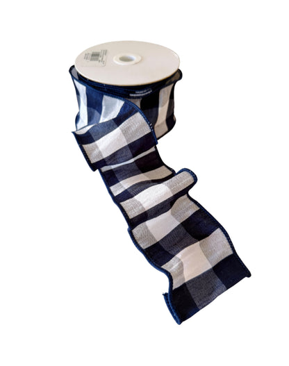 Navy dupioni check ribbon by the roll 2.5” x 10 yards