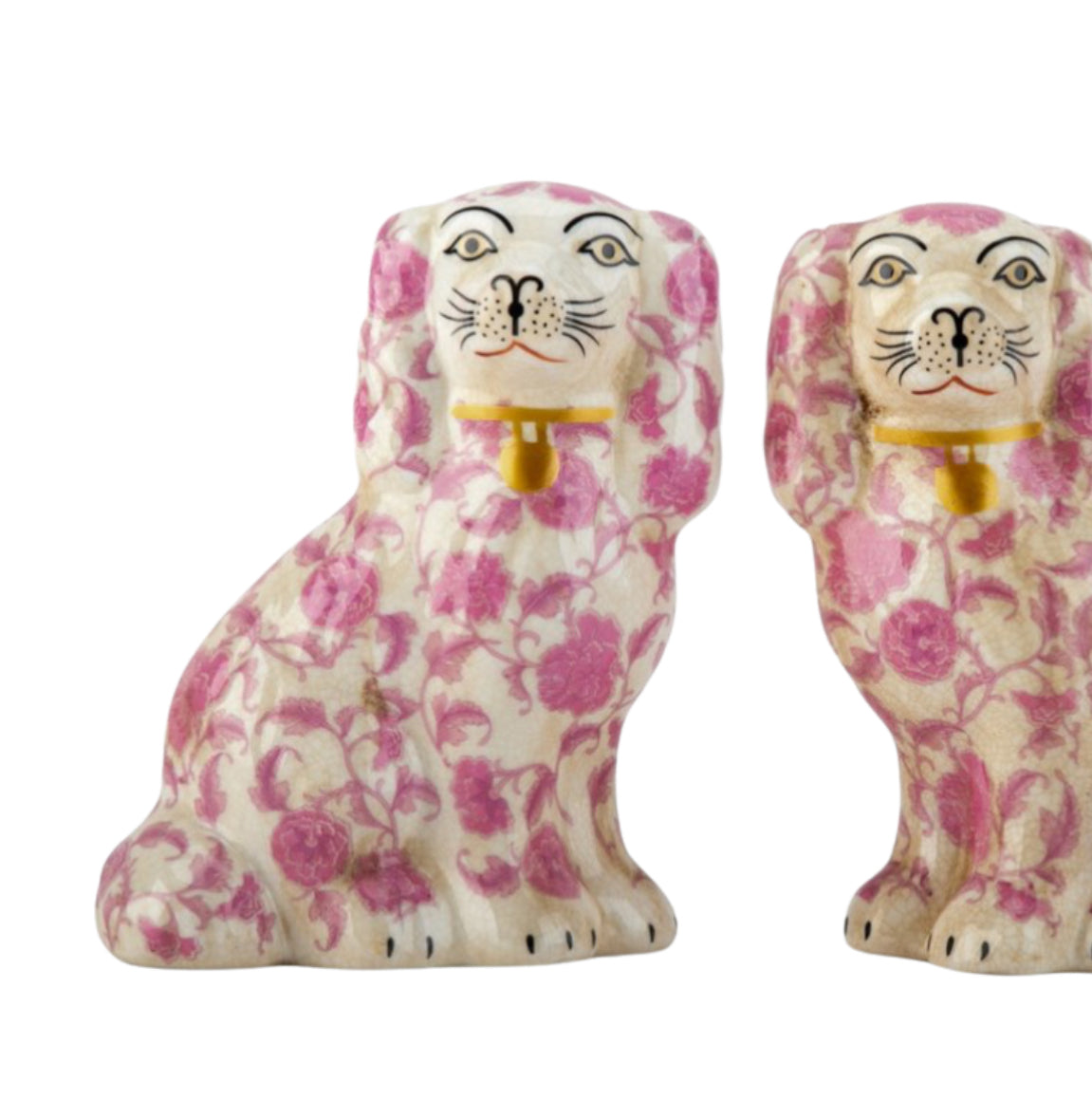 Pink floral Staffordshire dog pair