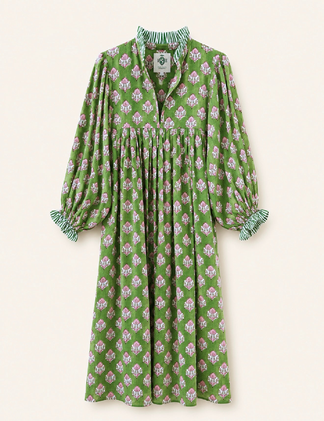 Lillie caftan maxi dress green block print