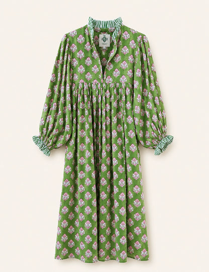 Lillie caftan maxi dress green block print