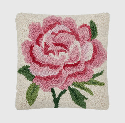 Little pink peony hand hooked pillow