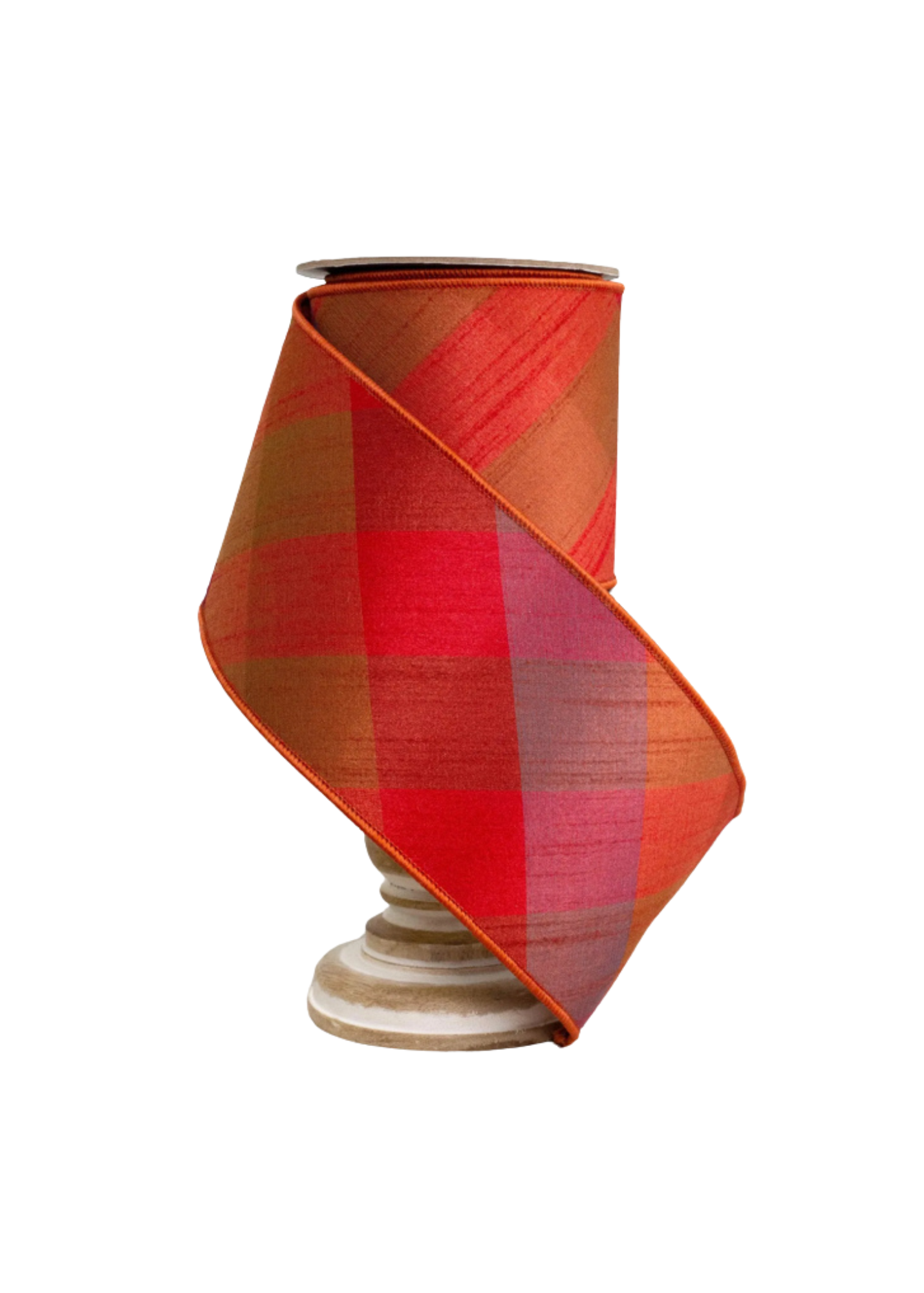 Luxury wired dupioni ribbon, Evening Flame diagonal plaid