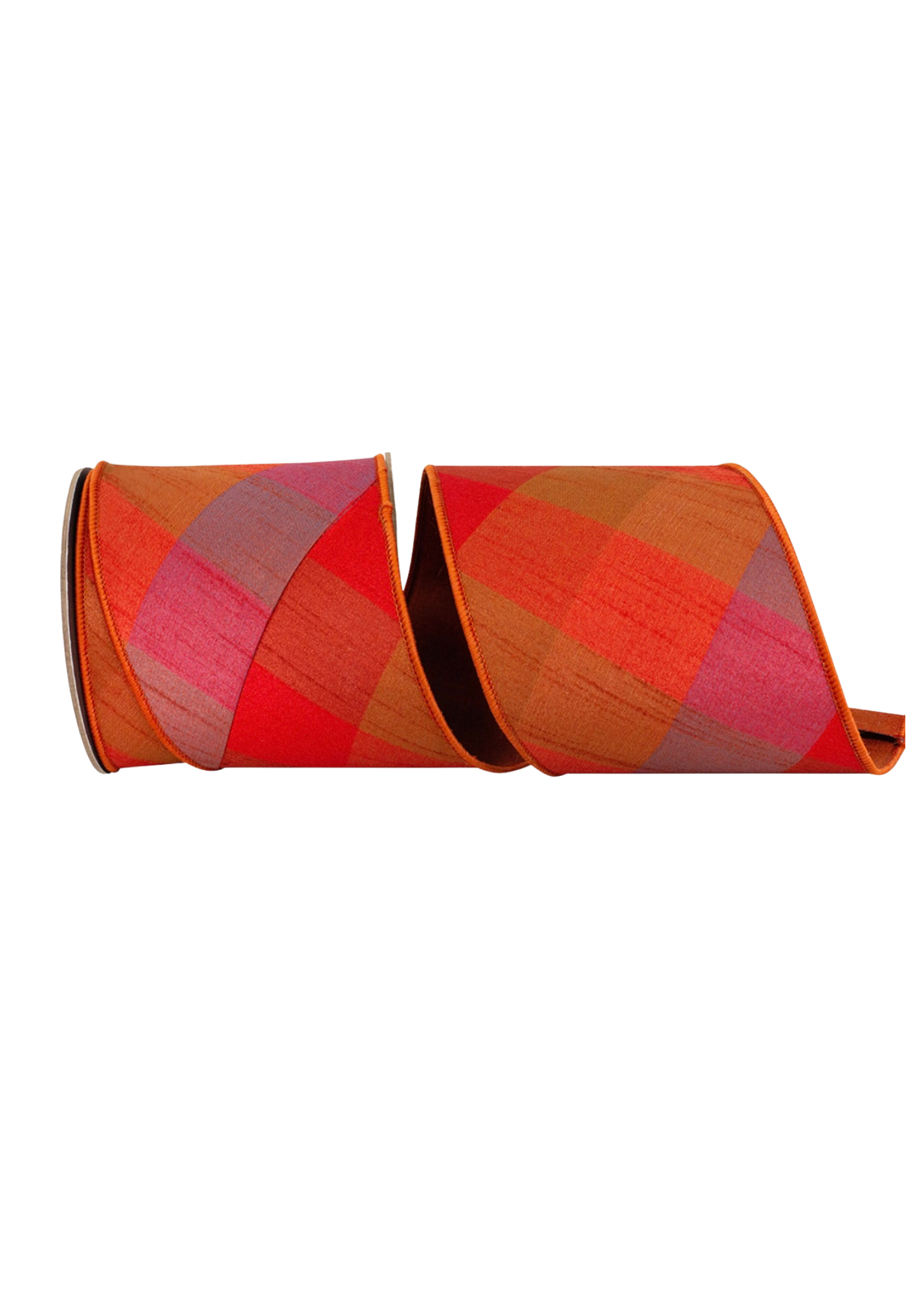 Luxury wired dupioni ribbon, Evening Flame diagonal plaid