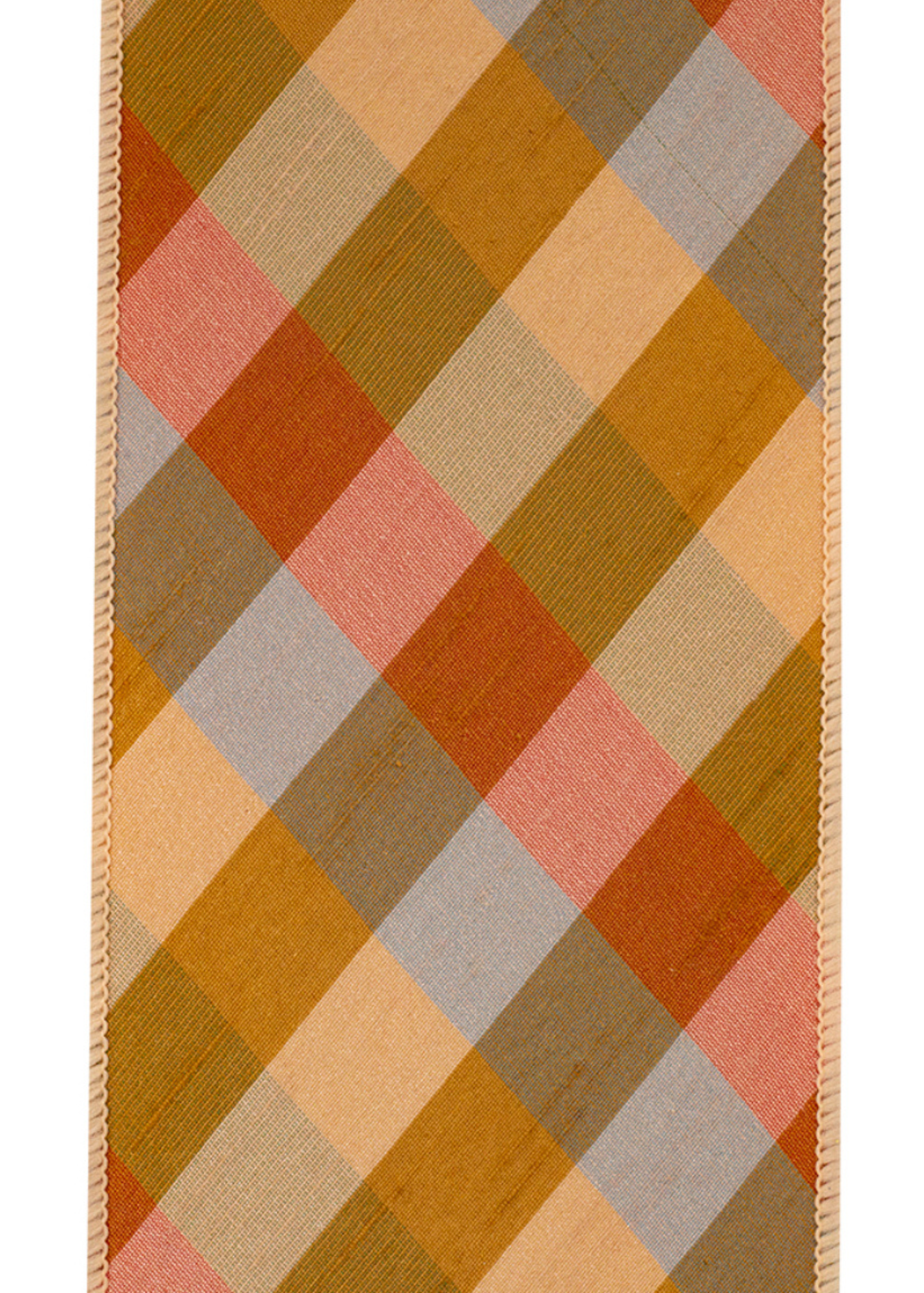 Luxury wired dupioni ribbon, Augusta warm Fall diagonal plaid