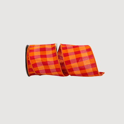 Fuchsia and orange check dupioni wired ribbon by the roll