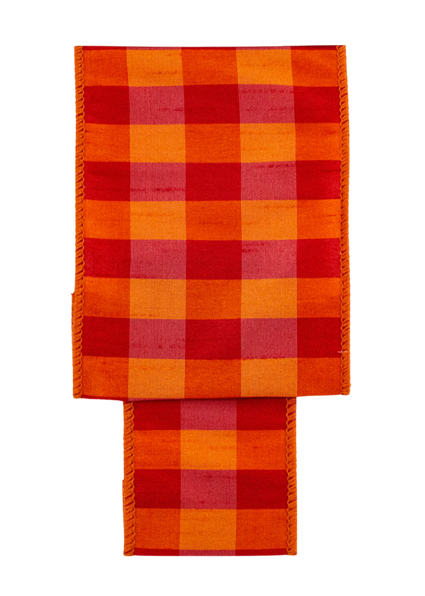 Fuchsia and orange check dupioni wired ribbon by the roll