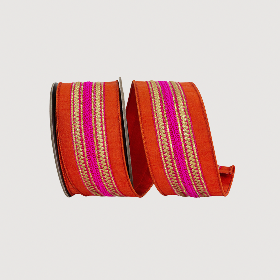 Regal stripe orange and fuchsia trimming ribbon