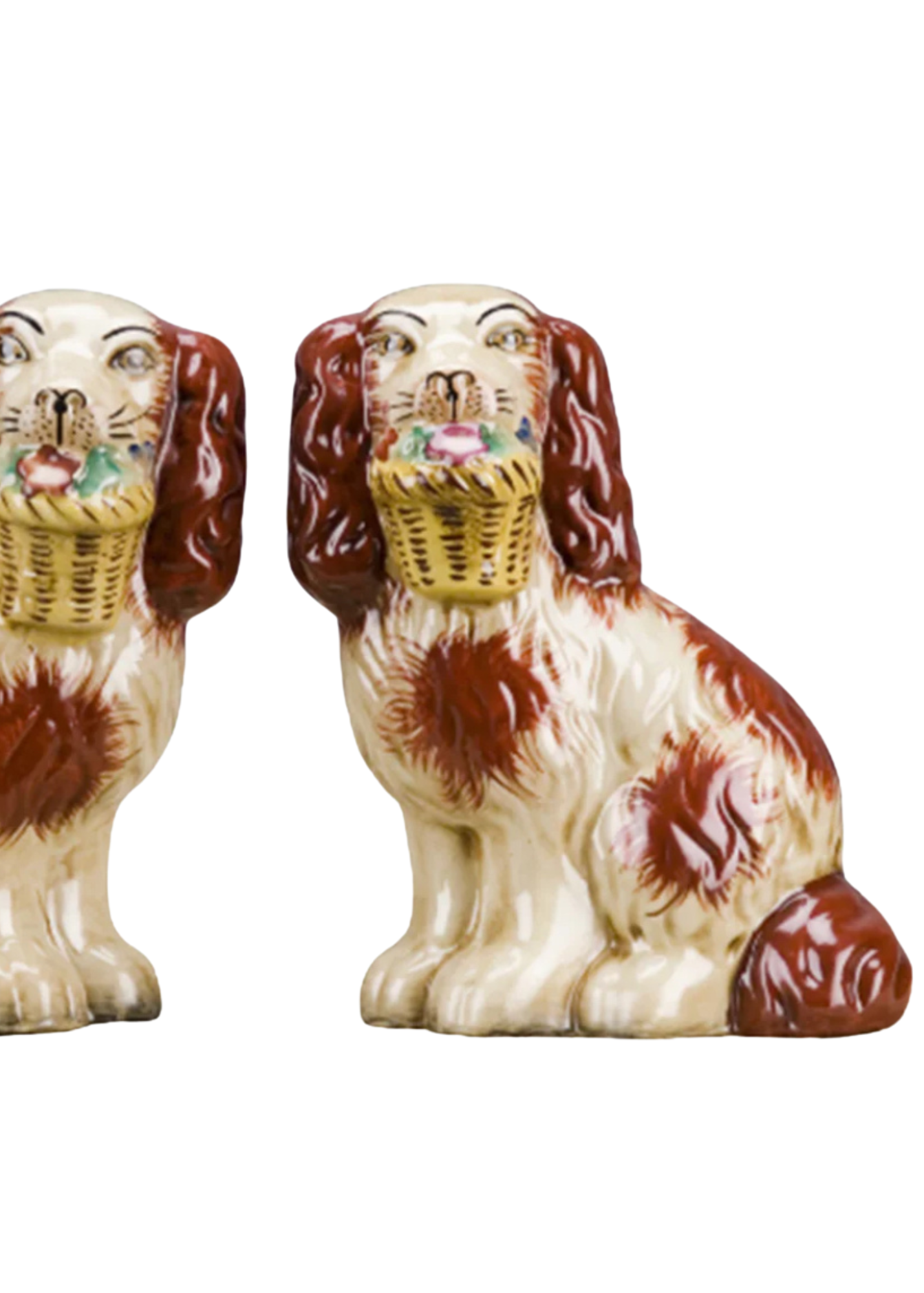 Staffordshire dog pair with flower baskets- rust