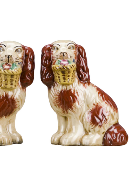 Staffordshire dog pair with flower baskets- rust