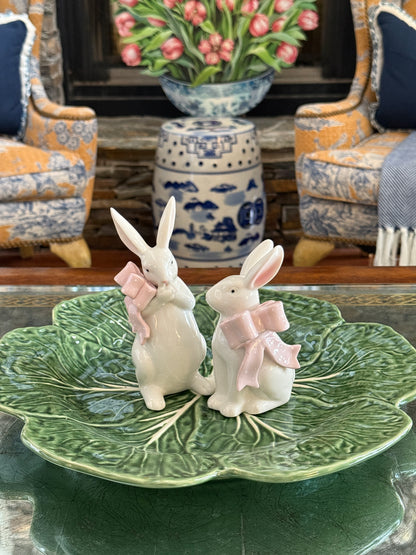 Porcelain bunny set with pink bows